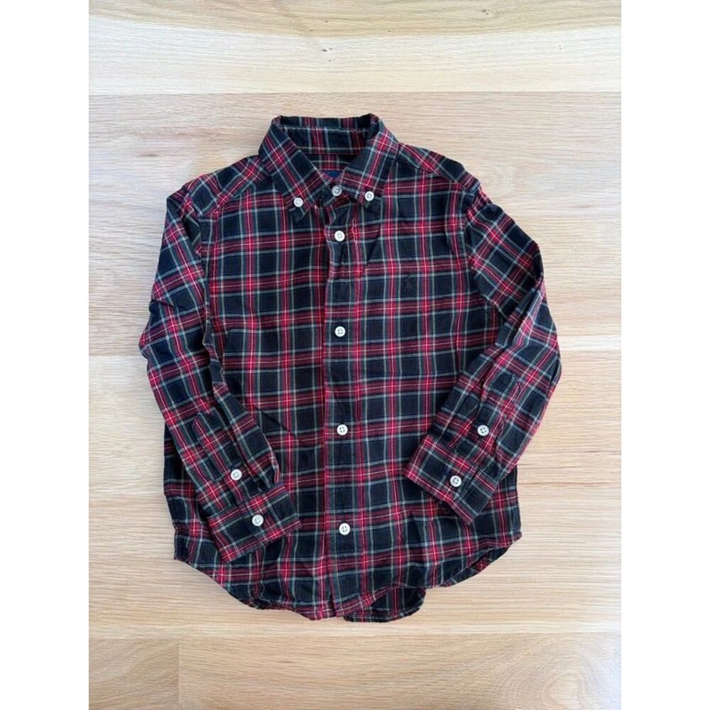 Ralph Lauren boys black red plaid holiday button down shirt size 3 3T